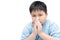 Little asian boy spiritual peaceful praying isolated