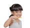 Little asian cute girl brush teeth on white background