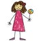 Little Asian girl with big multicolored lollipop Kids Drawing style vector illustration