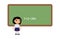 Little asian girl cannot solve the difficult example on the school board. Sad schoolgirl flat vector illustration