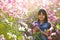 Little asian girl in flower fields