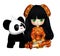 Little Asian Girl And Her Panda Posers Clipart