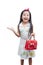 Little asian girl holding a red handbags