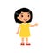 Little asian girl pointing with index finger flat vector illustration.