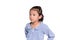 Little asian girl posing worry face isolate background