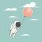 Little astronaut fly with red balloon