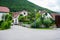 Little Austrian houses in rural place with red tiled roofs.