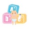 Little baby with alphabet blocks toys icons