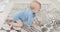 Little baby boy crawling on floor at home