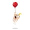 Little baby flying holding a balloon