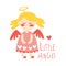 Little baby girl angel. Colorful hand drawn vector Illustration