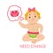 Little Baby Girl In Dirty Nappy Needs Change, Part Of Reasons Of Infant Being Unhappy And Crying Cartoon Illustration