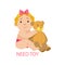 Little Baby Girl In Nappy With Teddy Bear Needing A Toy,Part Of Reasons Of Infant Being Unhappy And Crying Cartoon