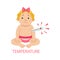 Little Baby Girl In Nappy With Thermometer Has Fever, Part Of Reasons Of Infant Being Unhappy And Crying Cartoon