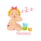 Little Baby Girl In Nappy Is Tired And Needs Sleep, Part Of Reasons Of Infant Being Unhappy And Crying Cartoon