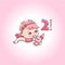 Little baby girl with pink bow and toy bunny. Stages of child development in the first year of life. The second month of