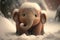 A little baby mammoth walks in the snow. Generative AI