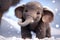 A little baby mammoth walks in the snow. Generative AI