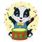 Little Badger Drummer Cartoon Vector Illustration