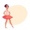 Little ballerina in pink tutu, hands on waist, pointed toe