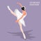 Little ballerina in white standing on toes dancing. Cartoon style Vector illustration.