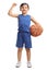 Little basketball player gesturing success