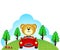 Little bear driving a car