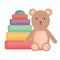Little bear teddy with pile blocks colors square frame and birthday elements vector illustraitor