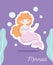 Little beautiful blonde mermaid bubbles underwater cartoon