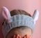 Little beautiful girl wearing bunny ears headband. easter hunt concept