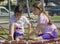 Little beginner school girl playing at playground