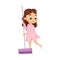 Little Big-eyed Girl Mopping the Floor Vector Illustration