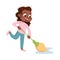 Little Big-eyed Girl Mopping the Floor Vector Illustration