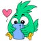 The little bird is busy playing smartphone chatting with his love, doodle icon image kawaii