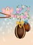 Little bird celebrates Easter on the peach blossom