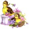 Little bird, gift and flowers background