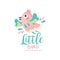 Little bird logo design, emblem with cute little bird can be used for kids club, baby shop, kids market, kindergarten