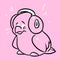 Little bird parrot headphones music pink postcard cartoon illustration