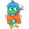 The little bird is shivering with cold due to illness with high body temperature, doodle icon image kawaii