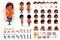 Little Black African Girl Student Character Creation Kit Template with Different Facial Expressions