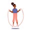 Little Black Girl Exercise with Jump Rope. Child Character Playing on Street, Jumping and Rejoice at Summer Time