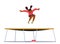 Little Black Girl Jump On Trampoline Isolated On White Background. Child Enjoy Life And Freedom During Summer Holidays