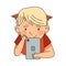 Little Blond Boy Lying with Tablet PC and Watching Something Vector Illustration