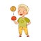 Little Blond Boy Putting Coin in His Purse Vector Illustration
