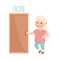 Little Blond Girl Closing Door Demonstrating Vocabulary and Verb Studying Vector Illustration