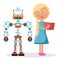 Little Blond Girl in Dress and Electric robot