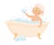 Little Blond Girl in Her Childhood Bathing in Bathtub with Foam Vector Illustration