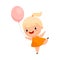 Little Blond Girl with Overweight and Body Fat Holding Toy Balloon Vector Illustration