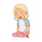 Little Blond Girl Sitting on Her Knees Looking at Something with Interest Vector Illustration