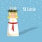 Little blonde girl with wreath and candle crown, Saint Lucia. Swedish Christmas tradition, illustration background.